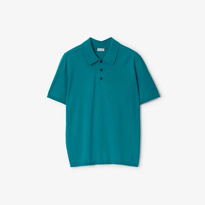 Wool Polo Shirt in Kingfisher - Men | Burberry® Official