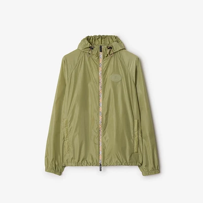 Check Trim Nylon Hooded Jacket in Wreath green - Men | Burberry® Official