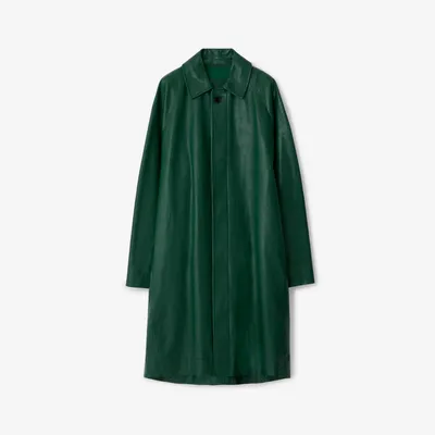 Long Leather Car Coat in Ivy - Women | Burberry® Official