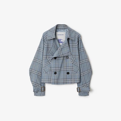 Check Silk Blend Trench Jacket in Gale - Women | Burberry® Official