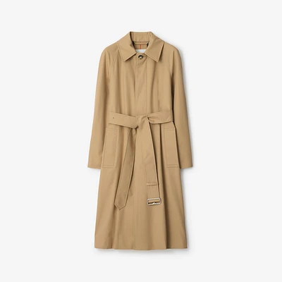 Long Gabardine Car Coat in Flax - Women, Cotton | Burberry® Official