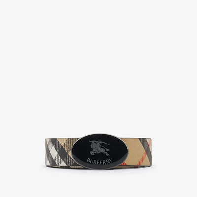 Reversible Check Oval Knight Stamp Belt​ in Sand/black - Men, Leather | Burberry® Official