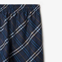 Check Silk Poplin Shorts in Ink blue - Men | Burberry® Official