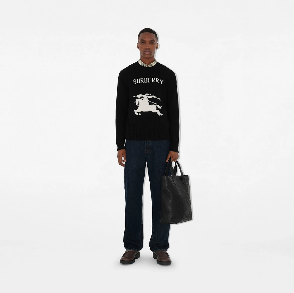 Embossed Check Tote in Black - Men | Burberry® Official