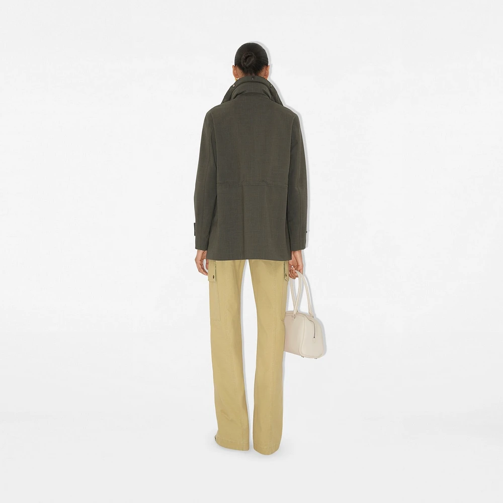 Stretch Wool Field Jacket in Moss melange - Women, Nylon, Technical | Burberry® Official