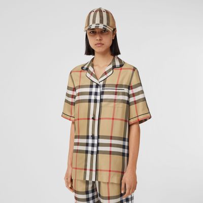 Vintage Check Silk Pyjama Shirt Archive Beige | Burberry® Official