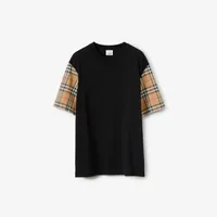 Check Sleeve Cotton T-shirt in Black - Women | Burberry® Official