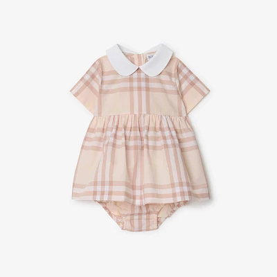 Check Cotton Poplin Dress with Bloomers in Shell - Children | Burberry® Official