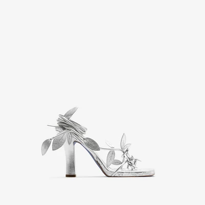 Leather Ivy Flora Heeled Sandals​ in Silver - Women | Burberry® Official