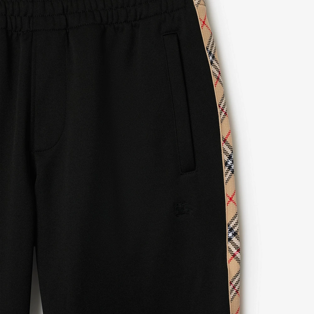 Check Trim Cotton Blend Track Pants in Black - Men | Burberry® Official