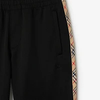 Check Trim Cotton Blend Track Pants in Black - Men | Burberry® Official