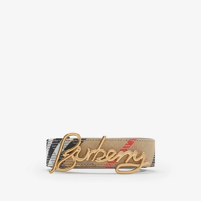 Reversible Check Signature Belt in Sand/black - Women, Cotton, Nylon | Burberry® Official