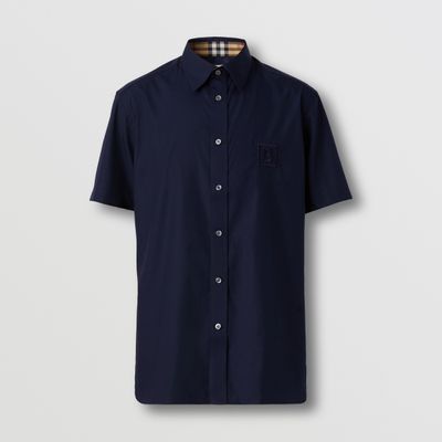 Short-sleeve Letter Graphic Stretch Cotton Shirt Navy - Men | Burberry® Official