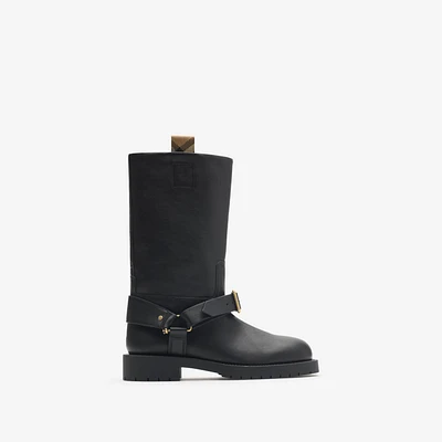 Leather Soft Saddle Low Boots​ in Black - Women | Burberry® Official