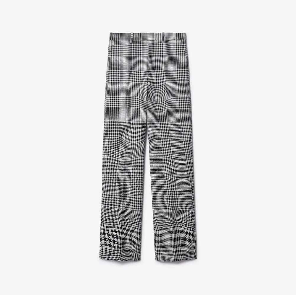 Burberry Warped Houndstooth Wool Trousers in Monochrome - Women, Nylon, Burberry® Official