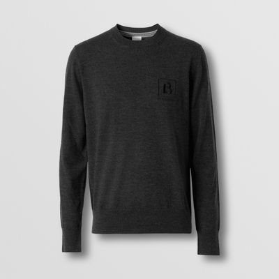 Letter Graphic Wool Sweater Charcoal Melange - Men | Burberry® Official