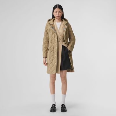 Diamond Quilted Thermoregulated Hooded Coat Archive Beige - Women | Burberry® Official
