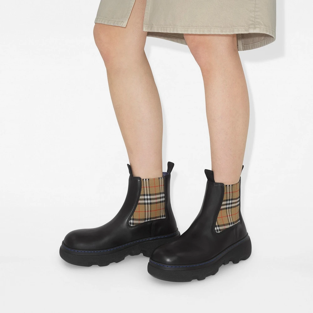 Leather Creeper Low Chelsea Boots in Black/sand - Women | Burberry® Official