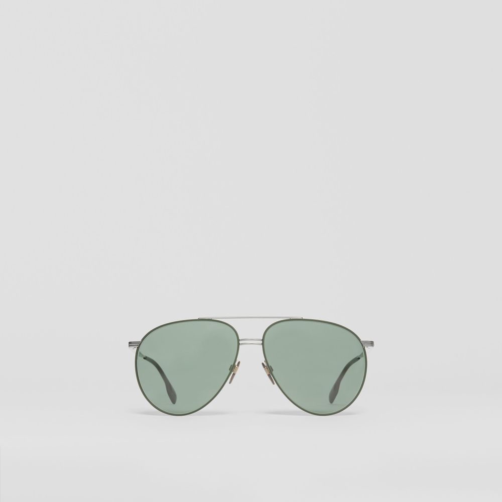 Top Bar Detail Pilot Sunglasses in Gunmetal/dark Green - Men | Burberry® Official