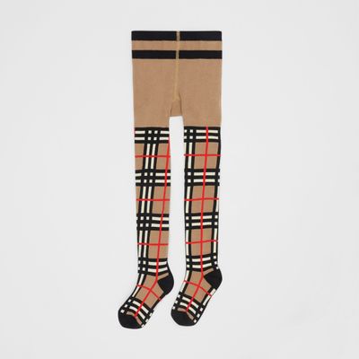 Check Intarsia Cotton Blend Tights Archive Beige - Children | Burberry® Official