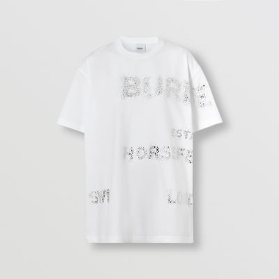 Crystal Horseferry Cotton Oversized T-shirt White - Women | Burberry® Official