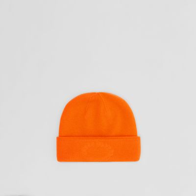 Embroidered Oak Leaf Crest Cashmere Beanie in Bright Orange | Burberry® Official