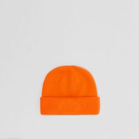 Embroidered Oak Leaf Crest Cashmere Beanie in Bright Orange | Burberry® Official