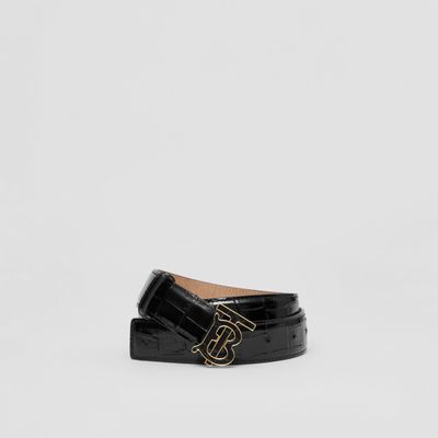 Embossed Leather TB Belt Black - Women | Burberry® Official