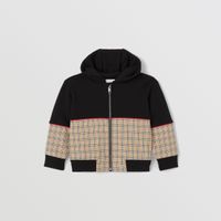Check Panel Cotton Hooded Top Black | Burberry® Official