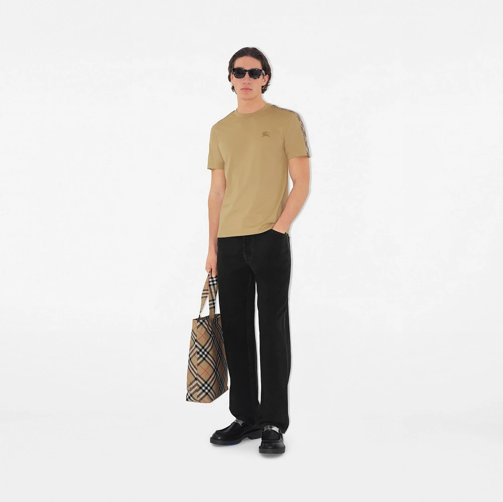 Check Trim Cotton T-shirt in Flax beige - Men | Burberry® Official