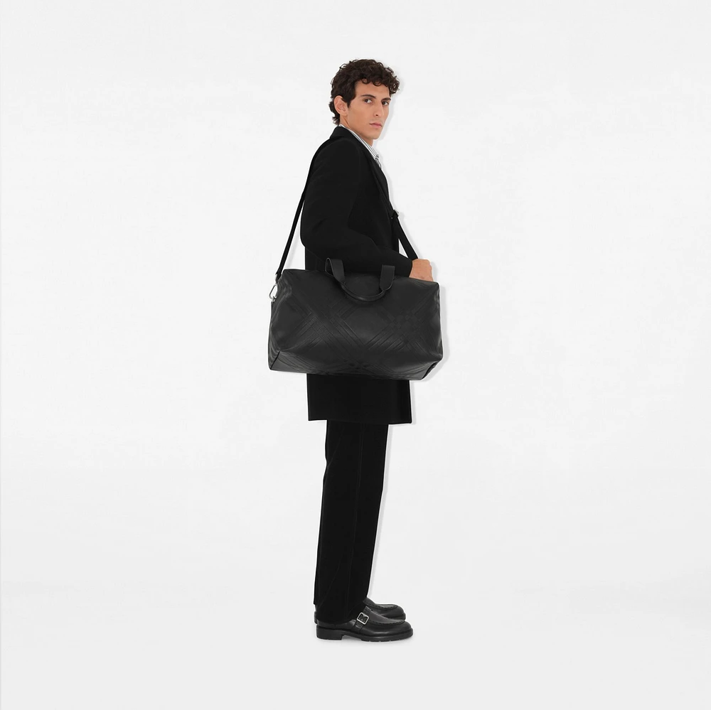 Embossed Check Duffle Bag in Black - Men | Burberry® Official