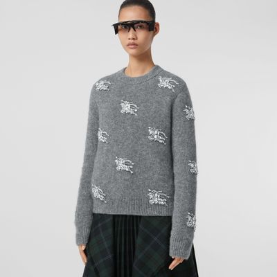Crystal EKD Wool Mohair Blend Sweater Mid Grey Melange - Women | Burberry® Official