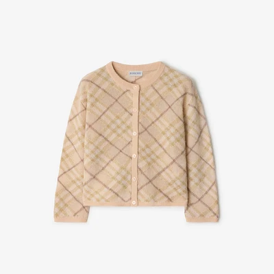 Check Alpaca Silk Blend Cardigan in Shell | Burberry® Official