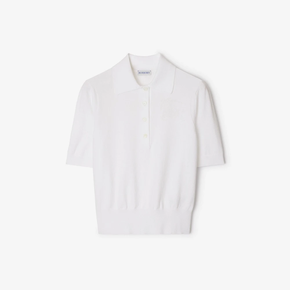 Cotton Blend Polo Shirt in Chalk - Women | Burberry® Official