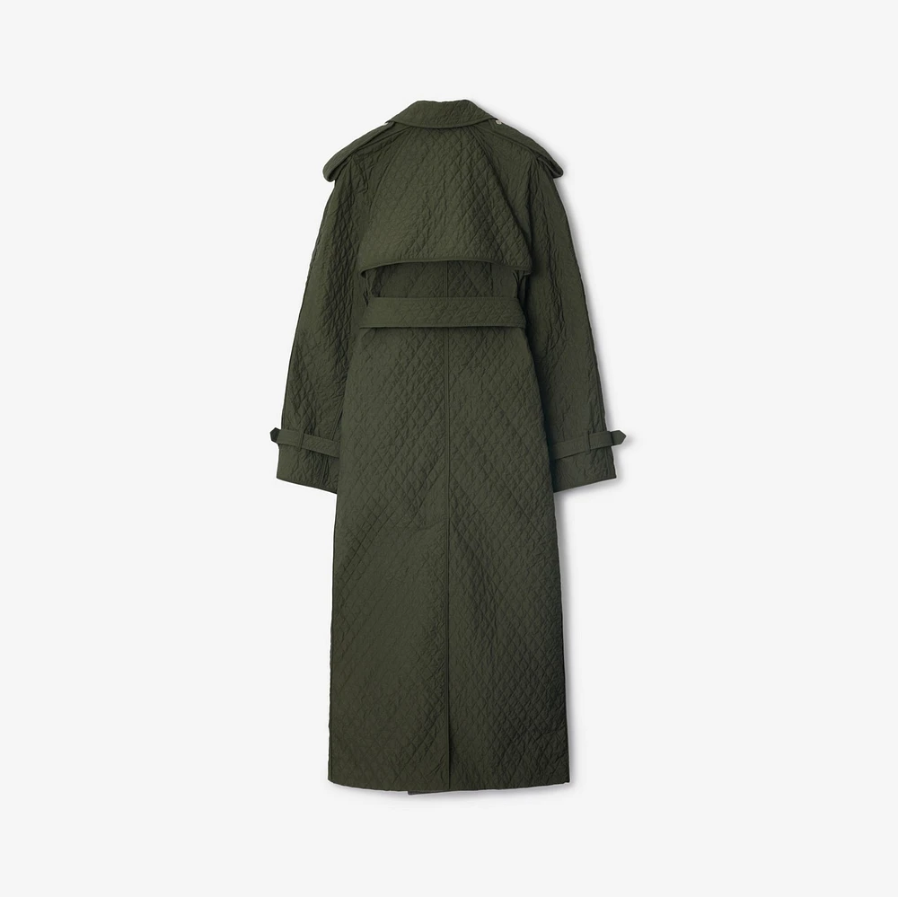 Long Quilted Nylon Trench Coat in Loch - Women, Cotton | Burberry® Official