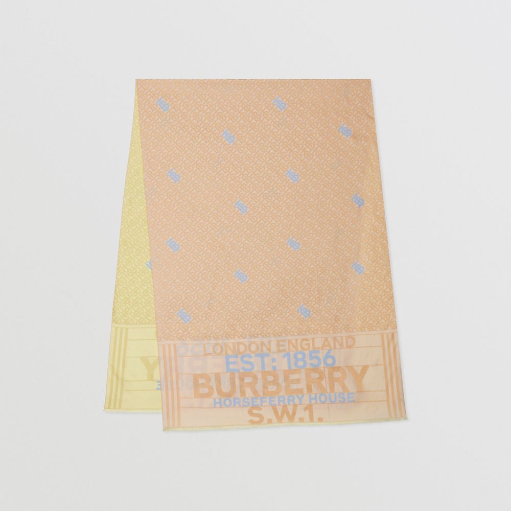 Reversible Monogram Silk Jacquard Scarf in Pink/yellow | Burberry® Official
