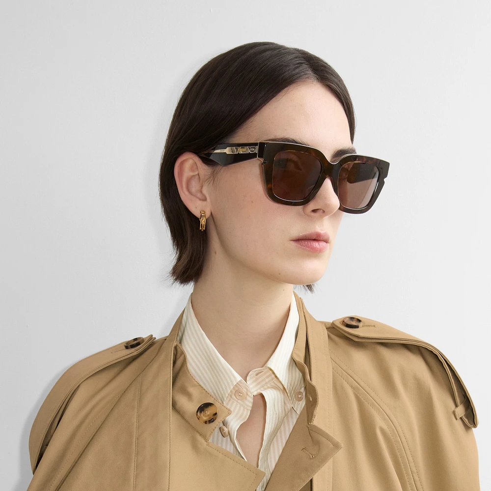 Inlaid Check Square Sunglasses in Tortoiseshell - Women | Burberry® Official
