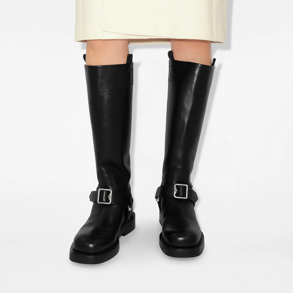 Leather Saddle High Boots in Black - Women | Burberry® Official