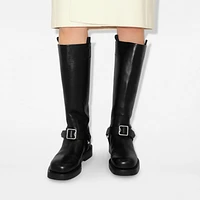 Leather Saddle High Boots in Black - Women | Burberry® Official