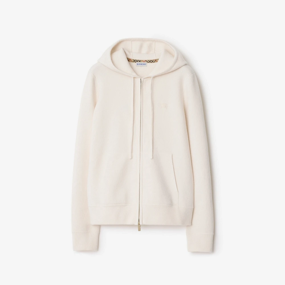 Cashmere Blend Zip Hoodie in Chalk - Women | Burberry® Official