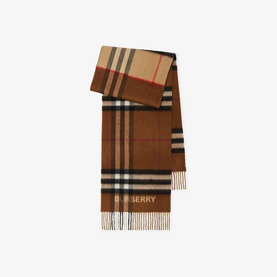 Contrast Check Cashmere Scarf in Archive beige/birch brown | Burberry® Official
