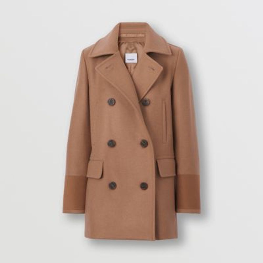 Embroidered Cuff Wool Pea Coat Camel - Women | Burberry United States