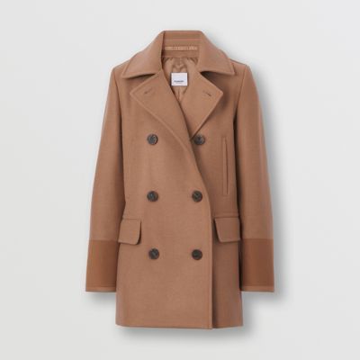 Embroidered Cuff Wool Pea Coat Camel - Women | Burberry United States