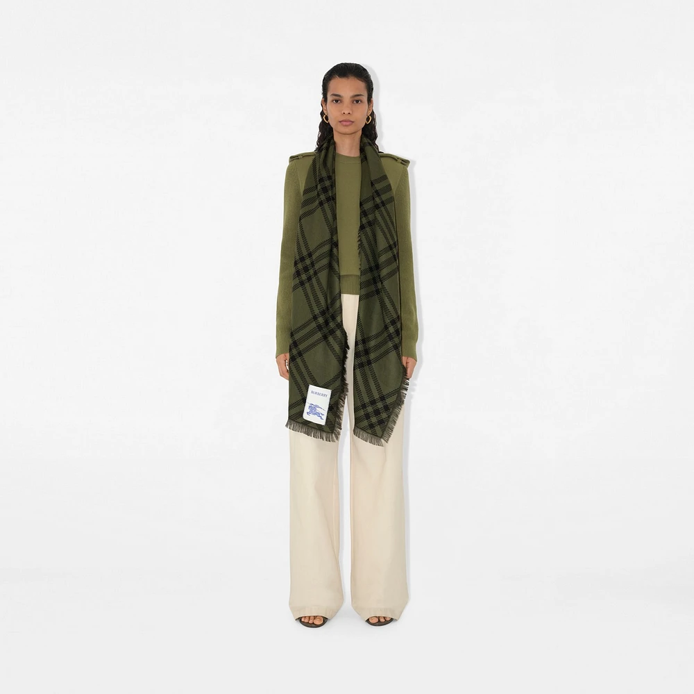 Wide Check Wool Silk Scarf in Shrub/black | Burberry® Official