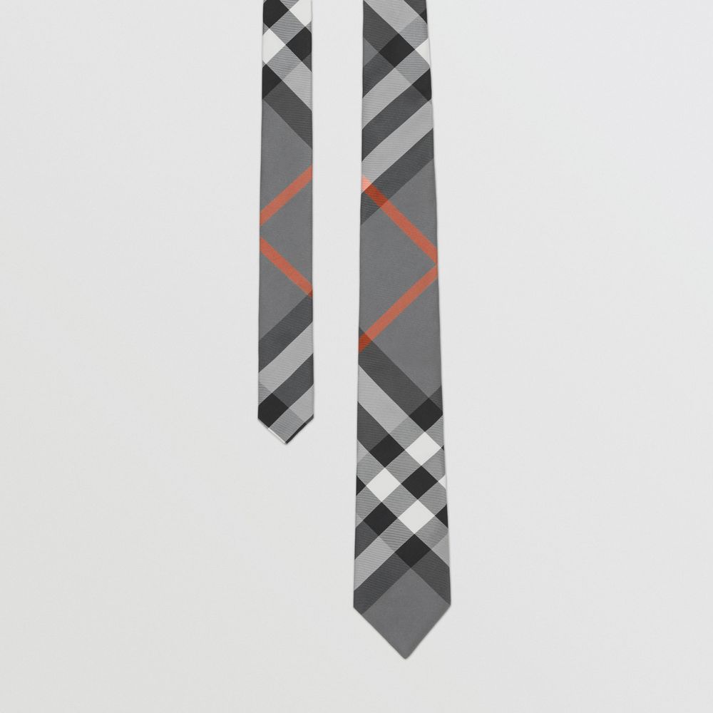 Classic Cut Exaggerated Check Silk Tie in Flint Grey - Men | Burberry® Official