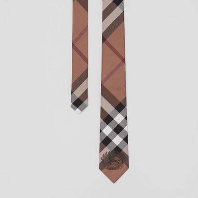 Classic Cut EKD and Check Silk Tie in Dark Birch Brown - Men | Burberry® Official