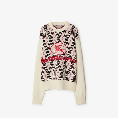Argyle Check Wool Blend Sweater in Chalk - Men | Burberry® Official