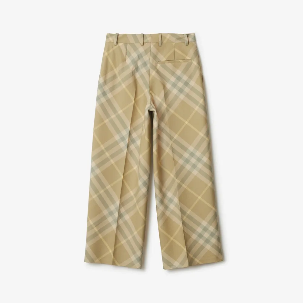 Cropped Check Wool Tailored Trousers in Flax - Women | Burberry® Official