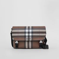 Exaggerated Check and Leather Large Messenger Bag in Dark Birch Brown - Men | Burberry® Official
