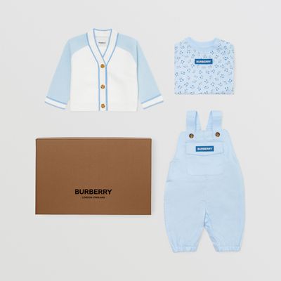 Thomas Bear Cotton Three-piece Baby Gift Set Pale Blue - Children | Burberry® Official